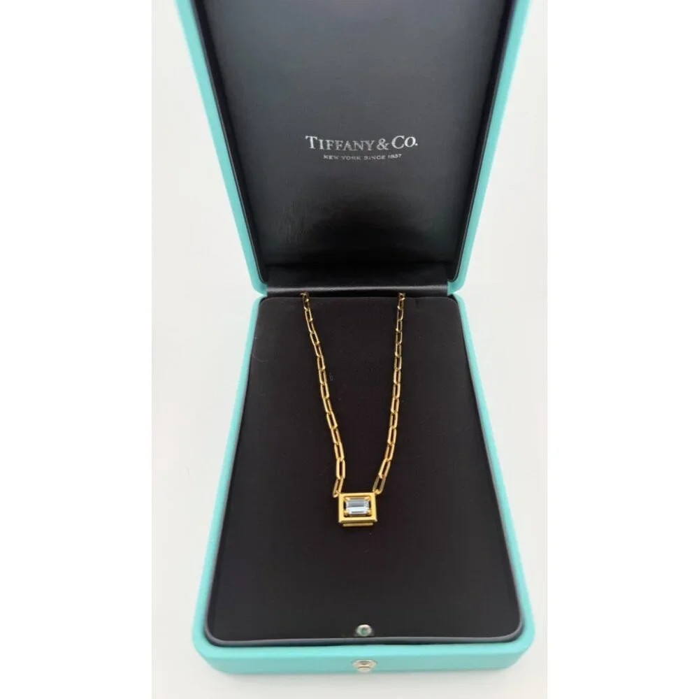 RARE Tiffany & Co. Aquamarine Jewel Box Necklace 17.75" 18k Yellow Gold - Picture 13 of 13